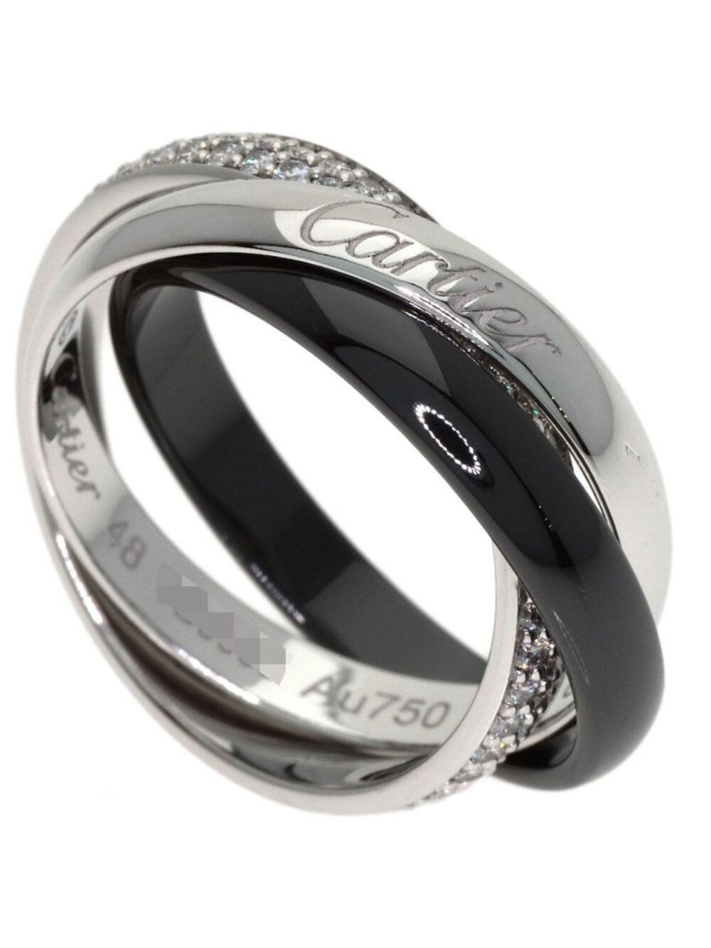 Cartier Trinity Ceramic SM Pave Diamond 48 Ring 18k White Gold
